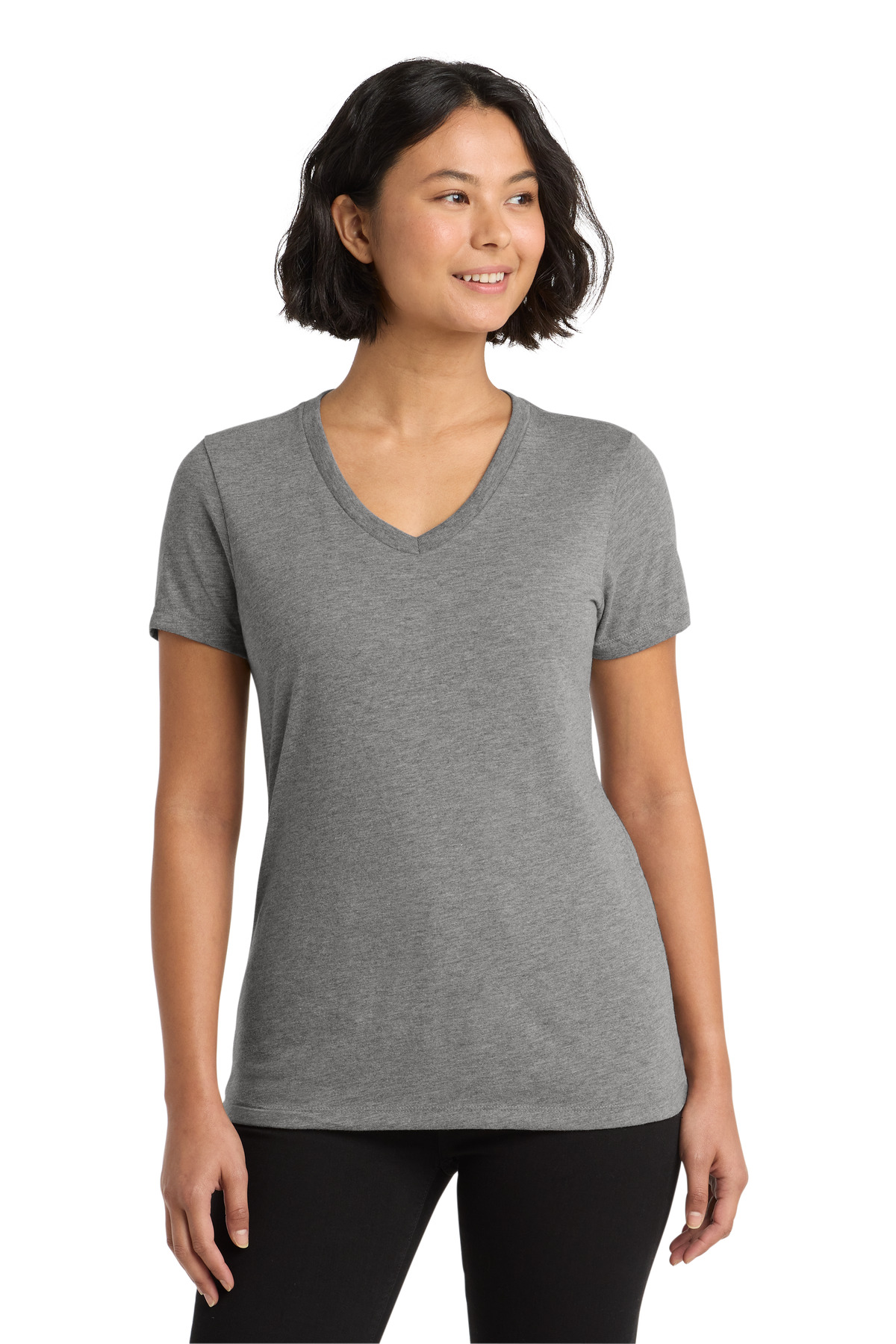 Women's Tri-Blend V-Neck Tee Aluminum Grey - front