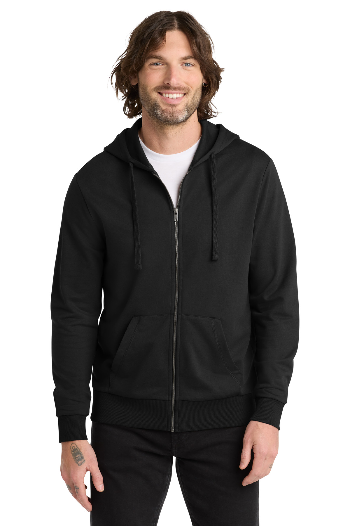 Unisex Organic French Terry Full-Zip Hoodie Deep Black - front