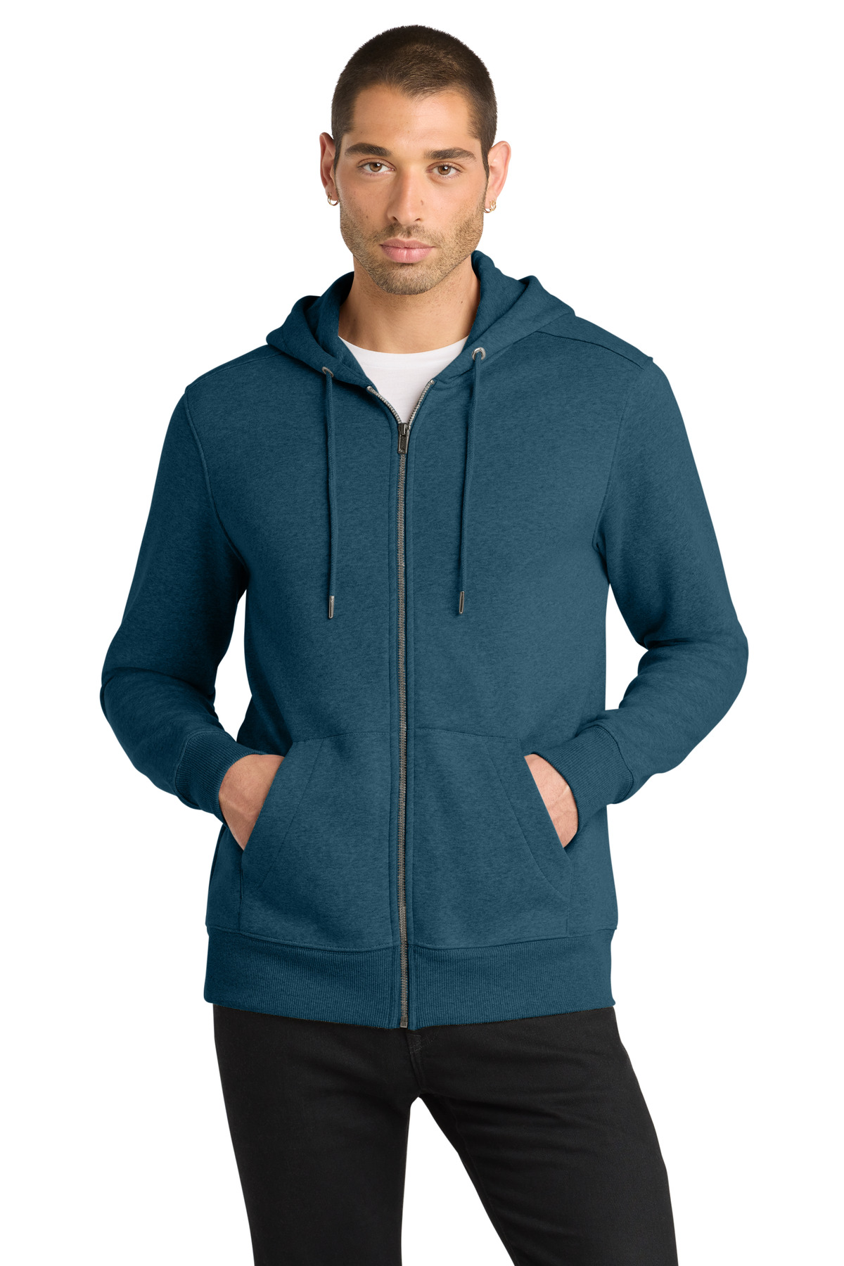 Perfect Weight Fleece Full-Zip Hoodie Heathered Poseidon Blue - front