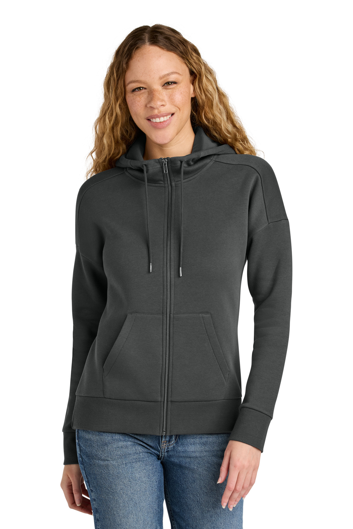 Women's Perfect Weight Fleece Drop Shoulder Full-Zip Hoodie Charcoal - front