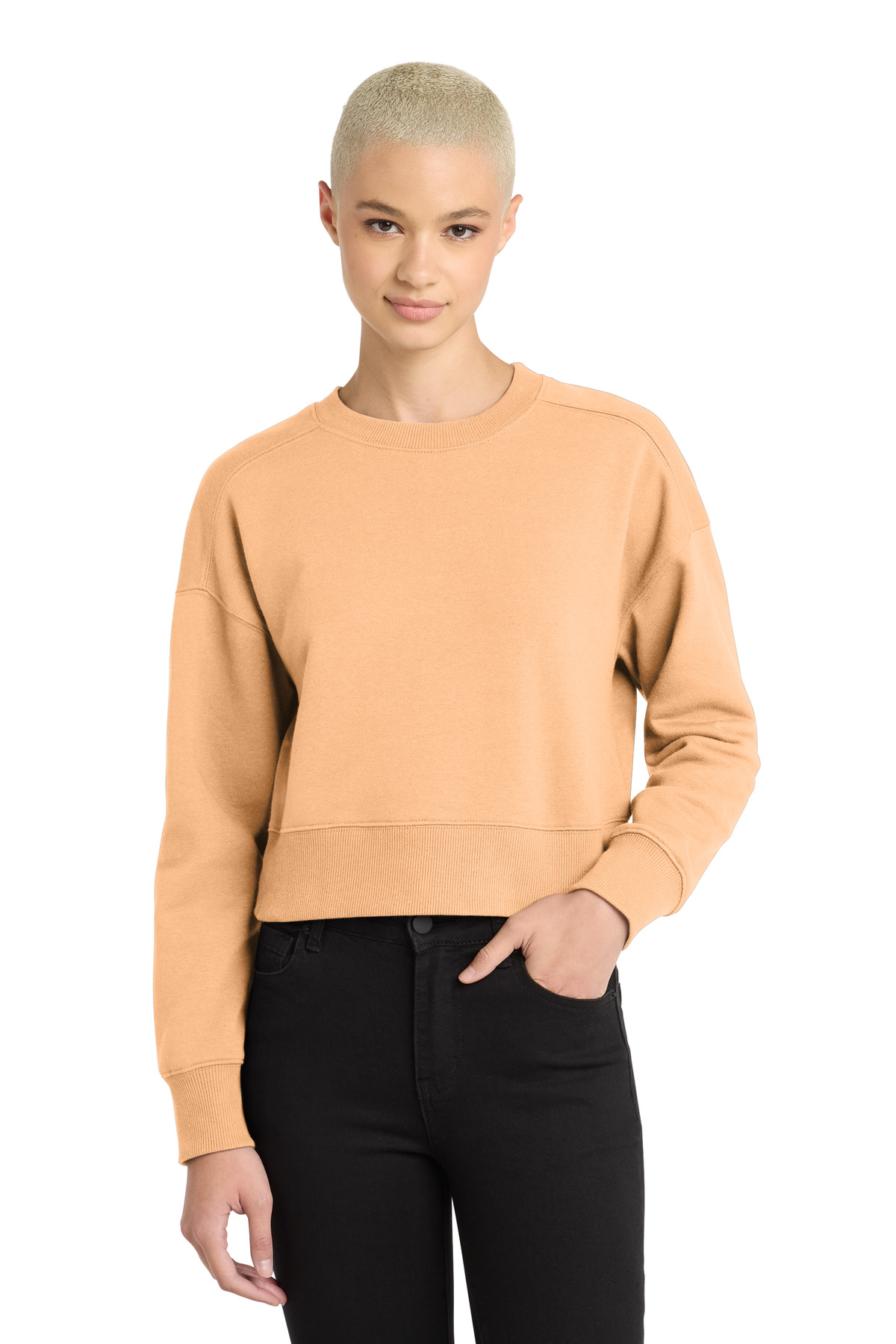 Women's Perfect Weight Fleece Cropped Crew Apricot - front