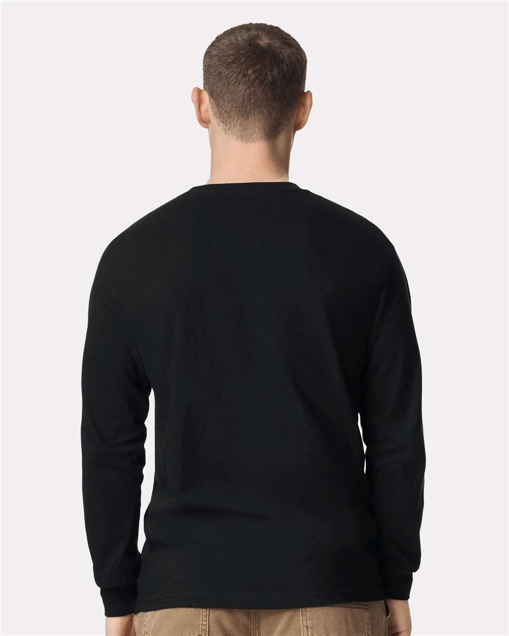 Unisex Heavyweight Cotton Long Sleeve Tee Black - model back