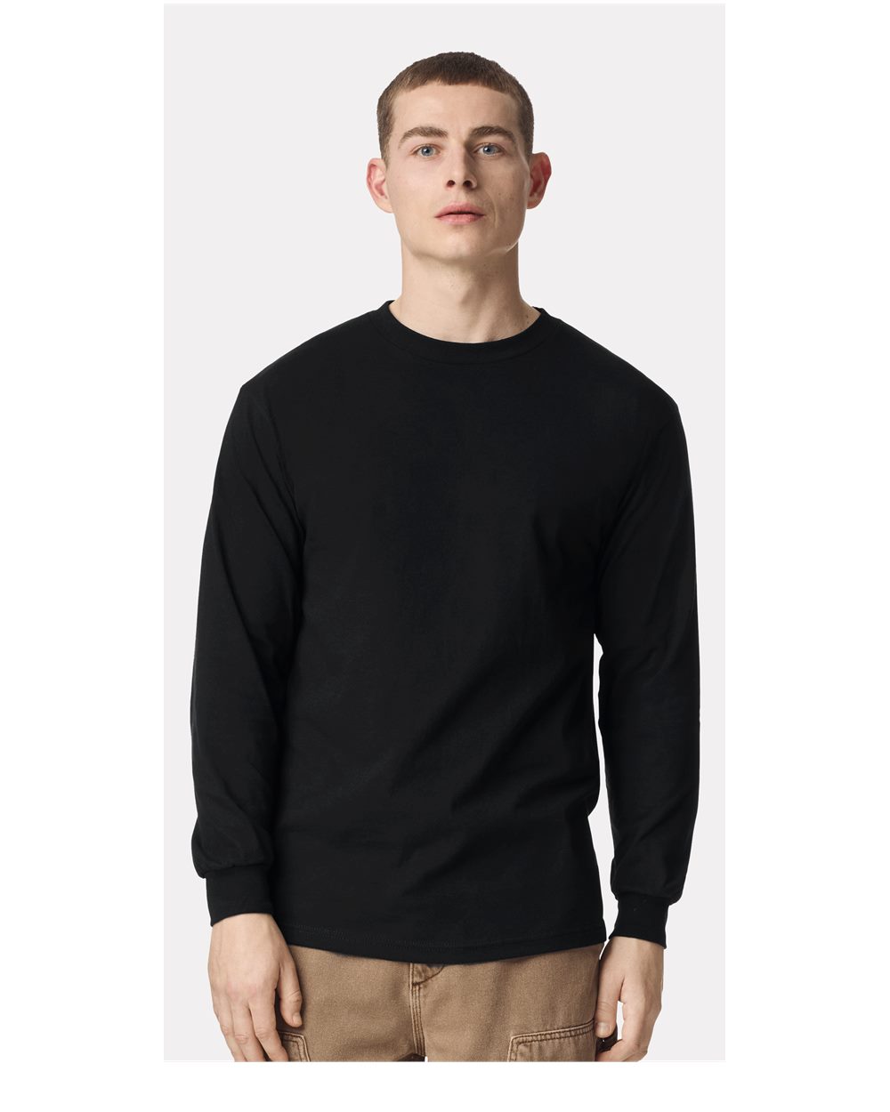 Unisex Heavyweight Cotton Long Sleeve Tee Black - model front