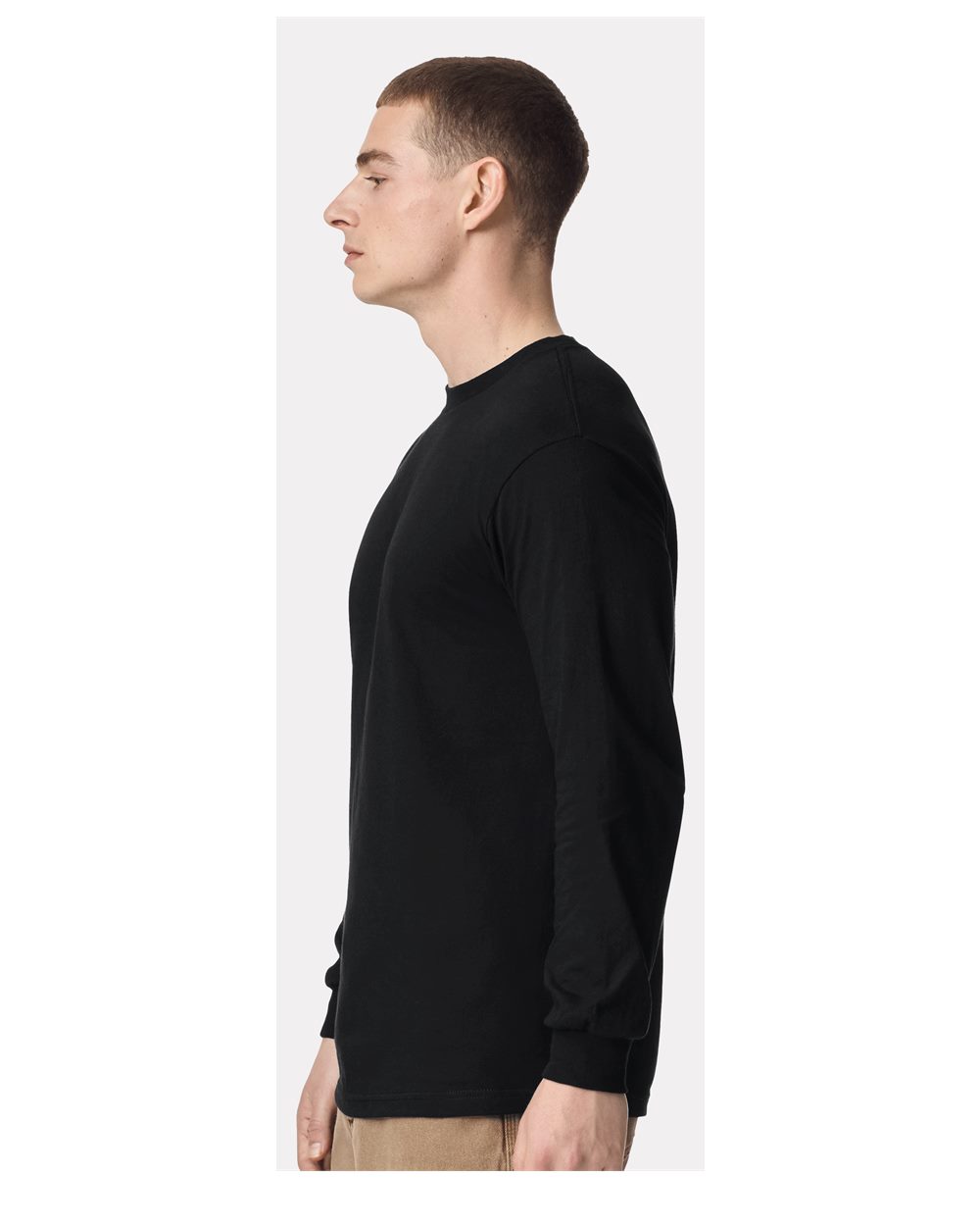 Unisex Heavyweight Cotton Long Sleeve Tee Black - model side