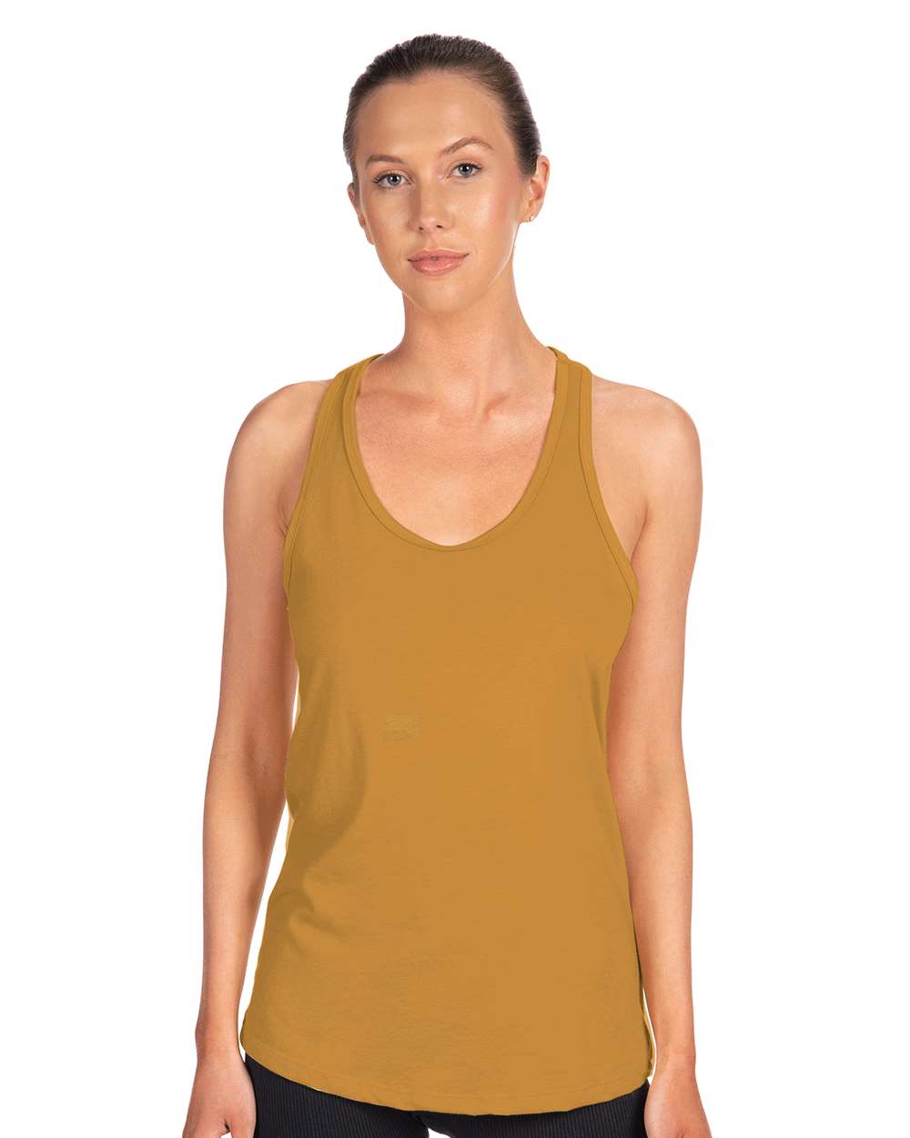Women's Ideal Racerback Tank Antique Gold - model front