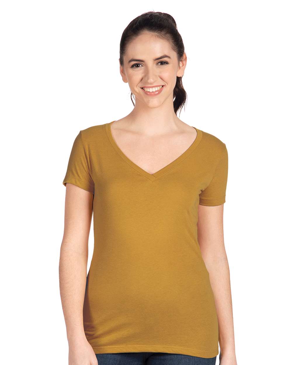 Women's Ideal V-Neck T-Shirt Antique Gold - model front