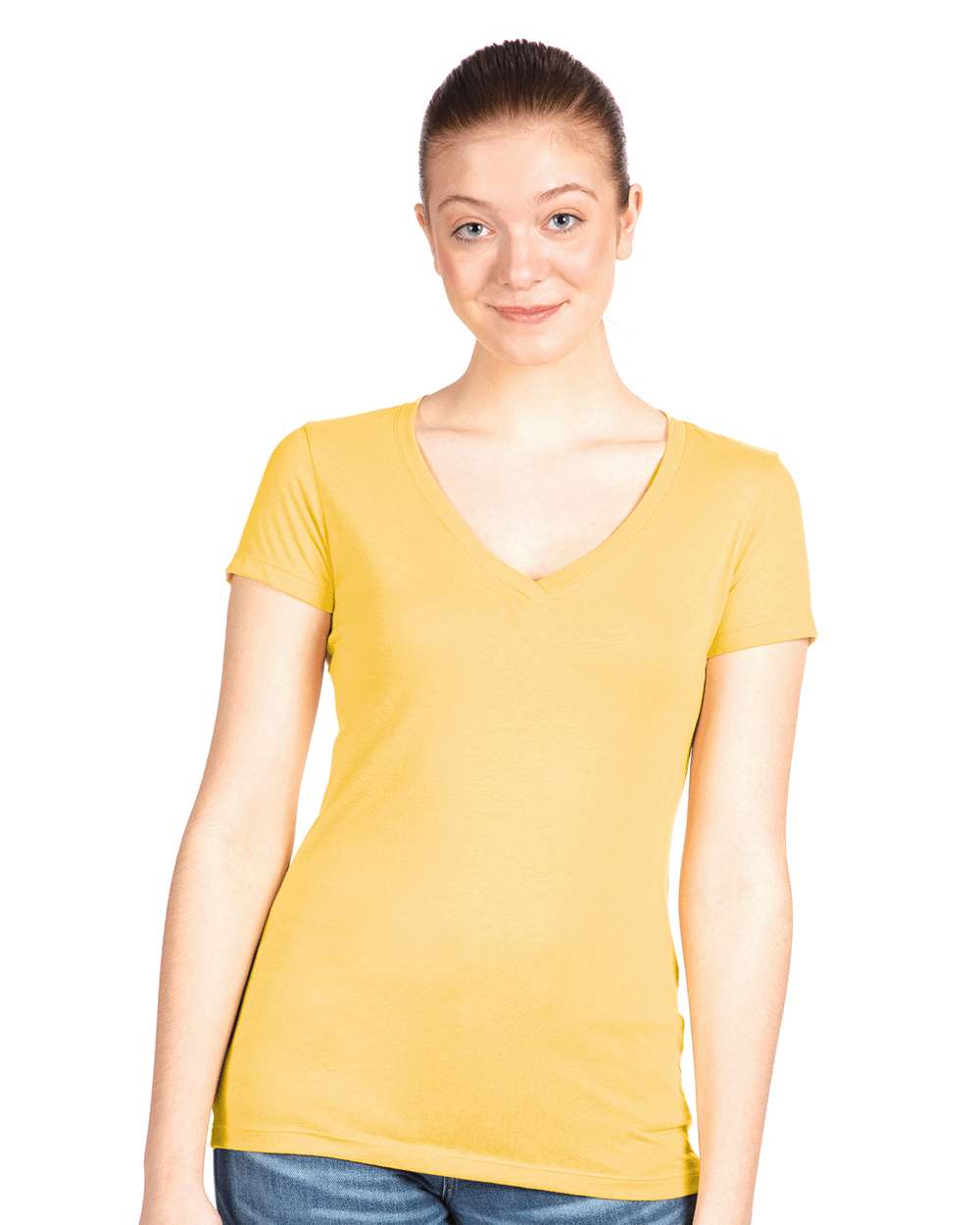 Women's Ideal V-Neck T-Shirt Banana Cream - model front