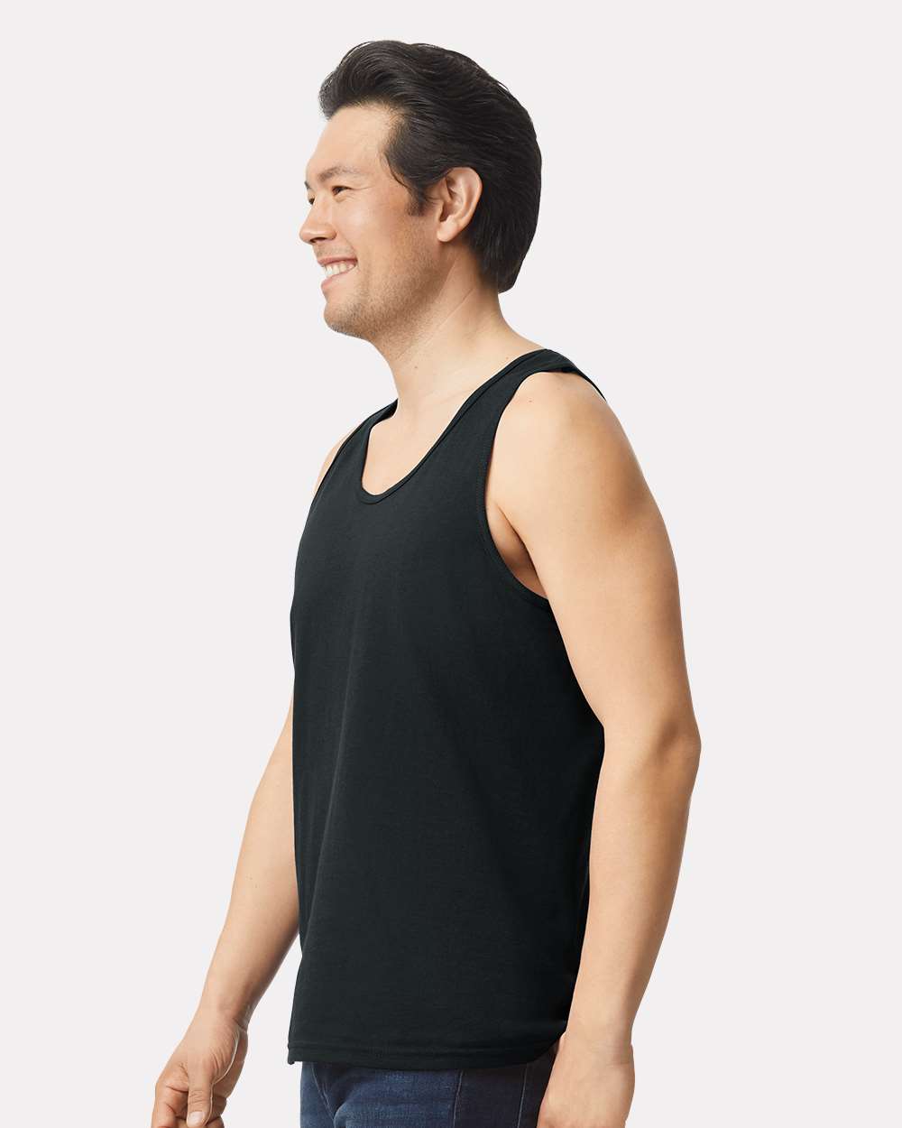 Unisex Ultra Cotton Tank Top Black - model side