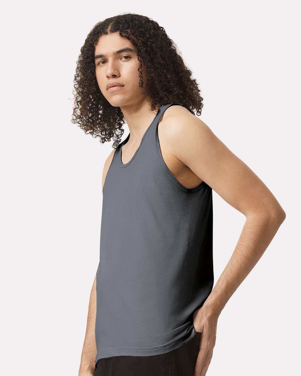 Unisex Fine Jersey Tank Asphalt - model side