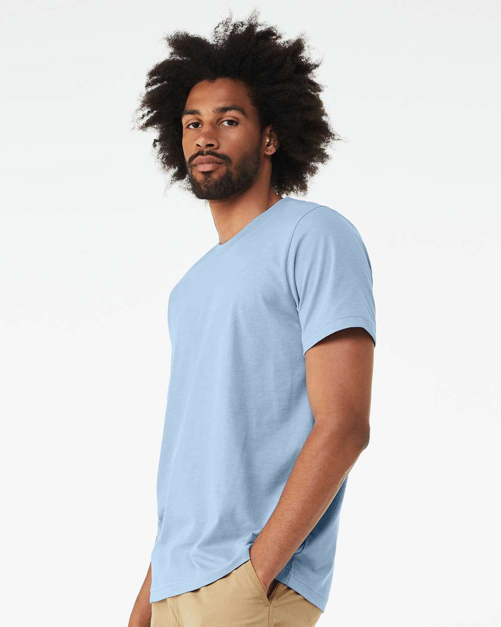 CVC Jersey Tee Heather Baby Blue - model side
