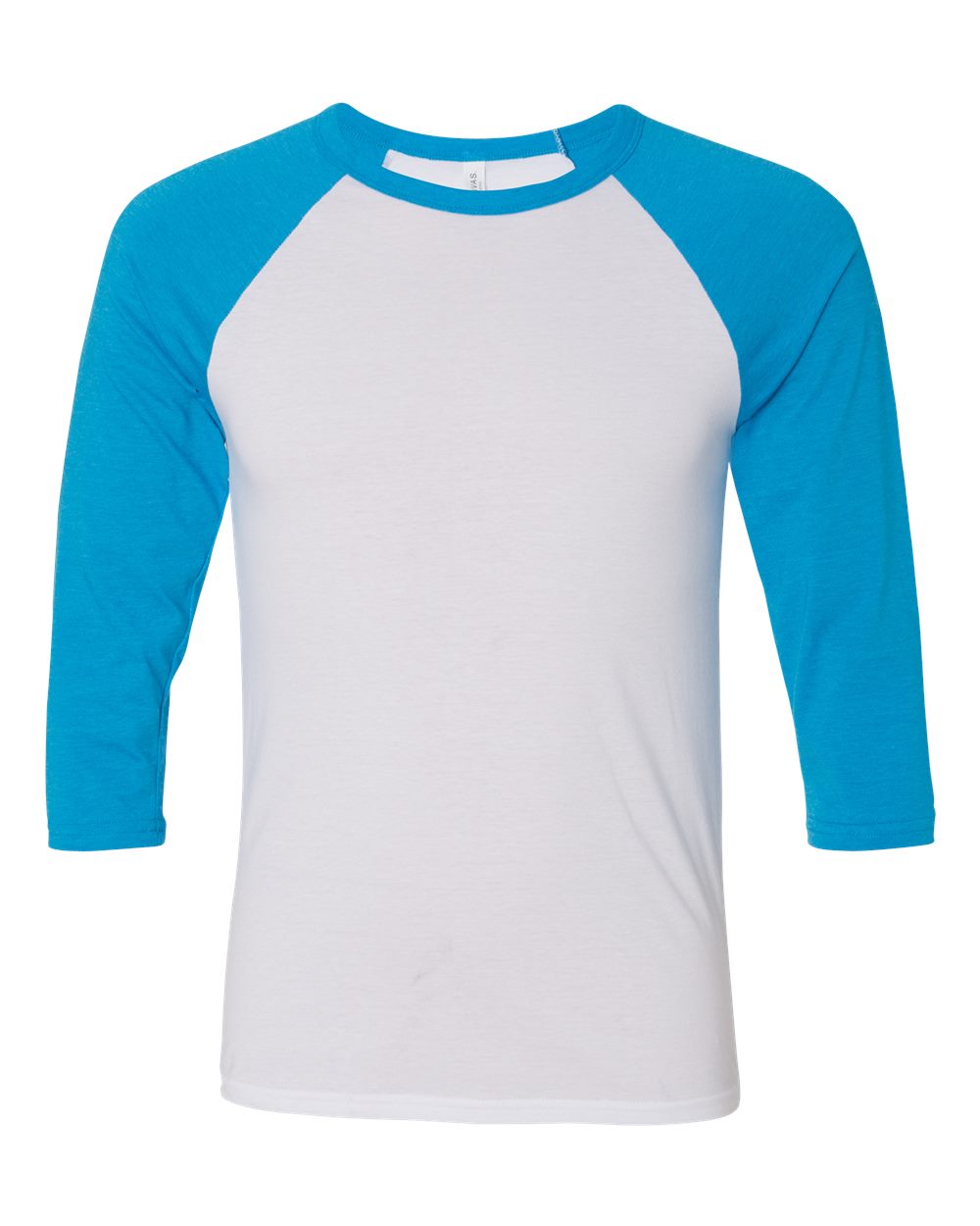 Unisex Three-Quarter Sleeve Baseball Tee White/ Neon Blue - front