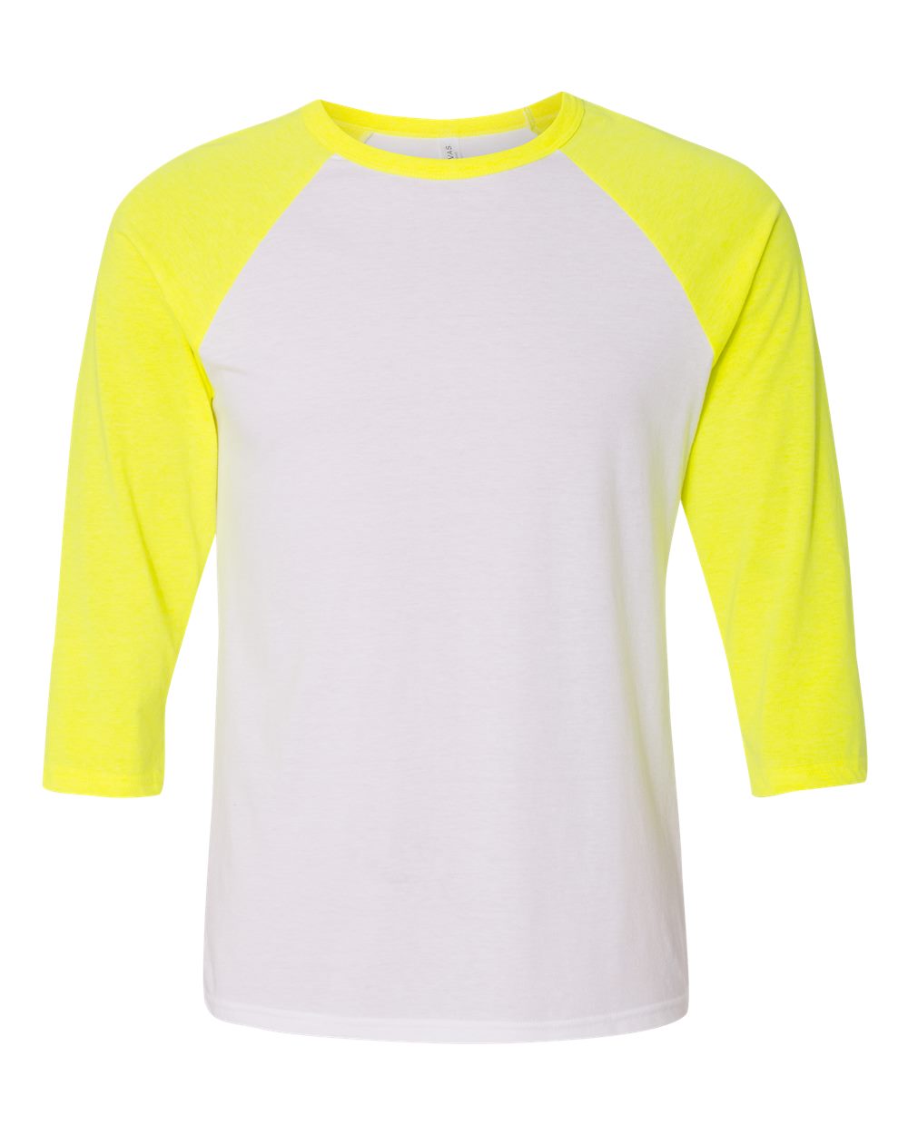 Unisex Three-Quarter Sleeve Baseball Tee White/ Neon Yellow - front