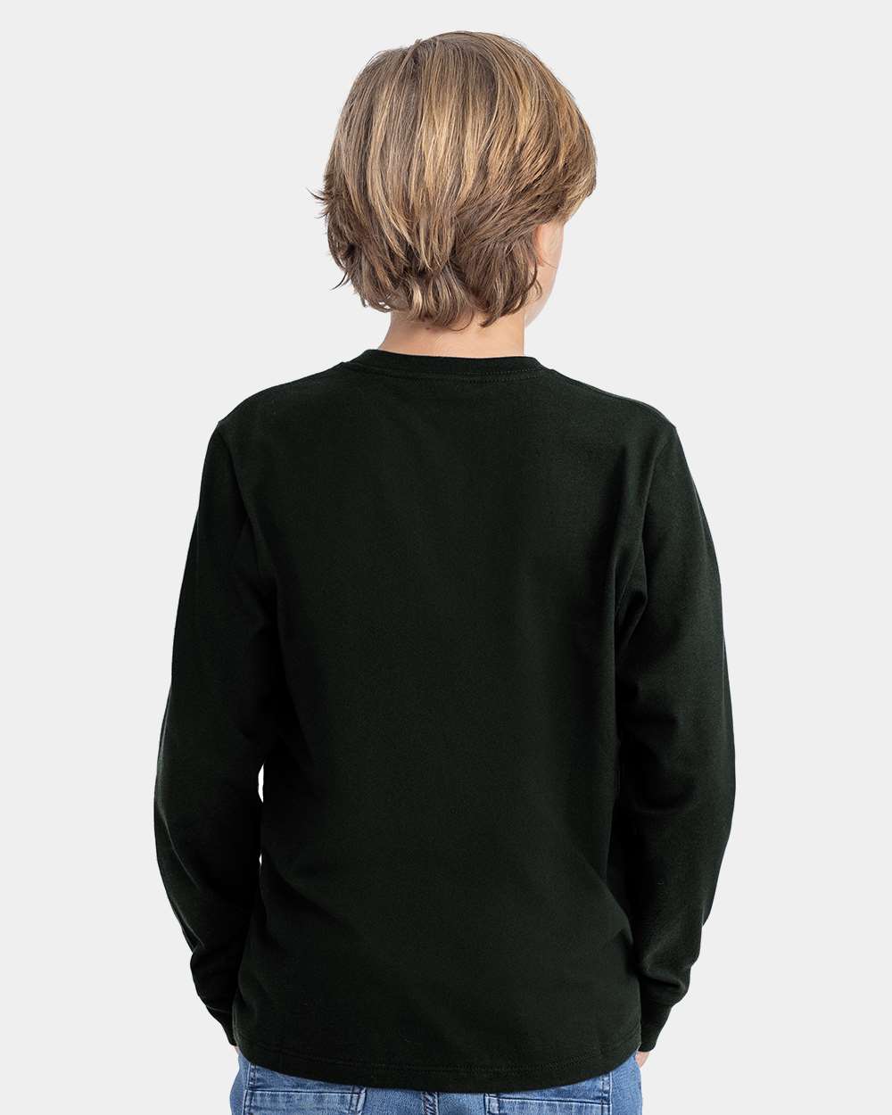 Youth Cotton Long Sleeve T-Shirt Black - model back