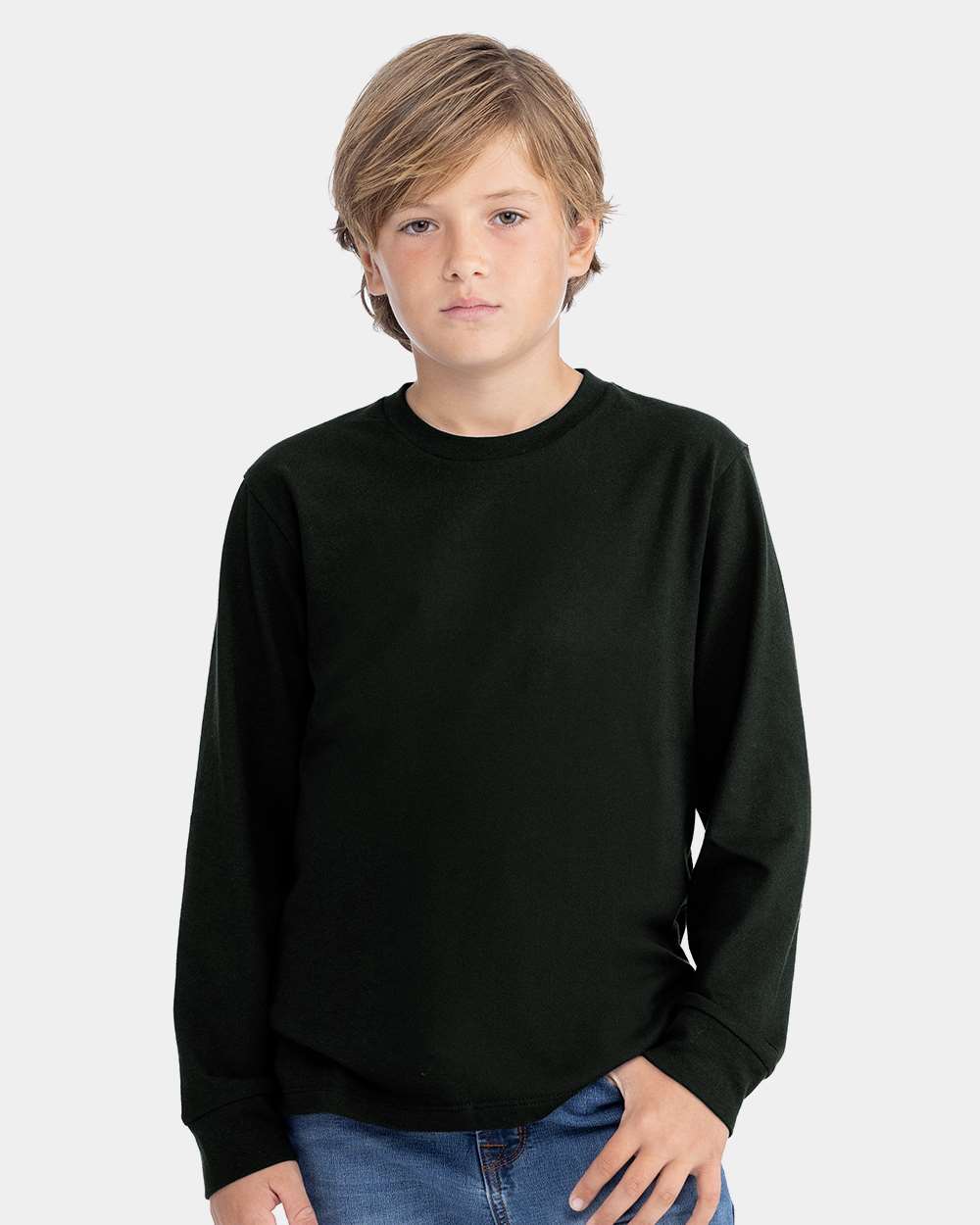 Youth Cotton Long Sleeve T-Shirt Black - model front