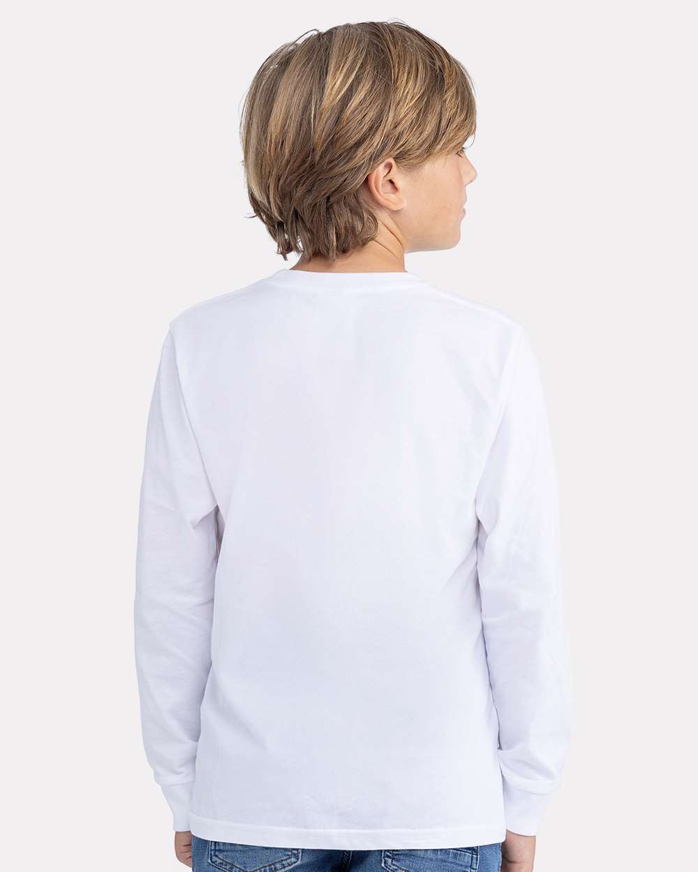 Youth Cotton Long Sleeve T-Shirt White - model back