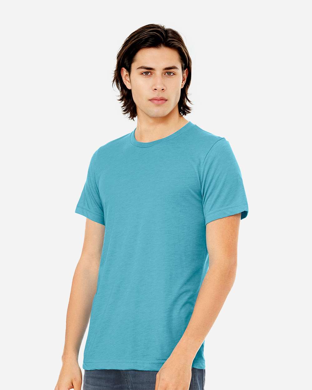Triblend Tee Aqua Triblend - model side