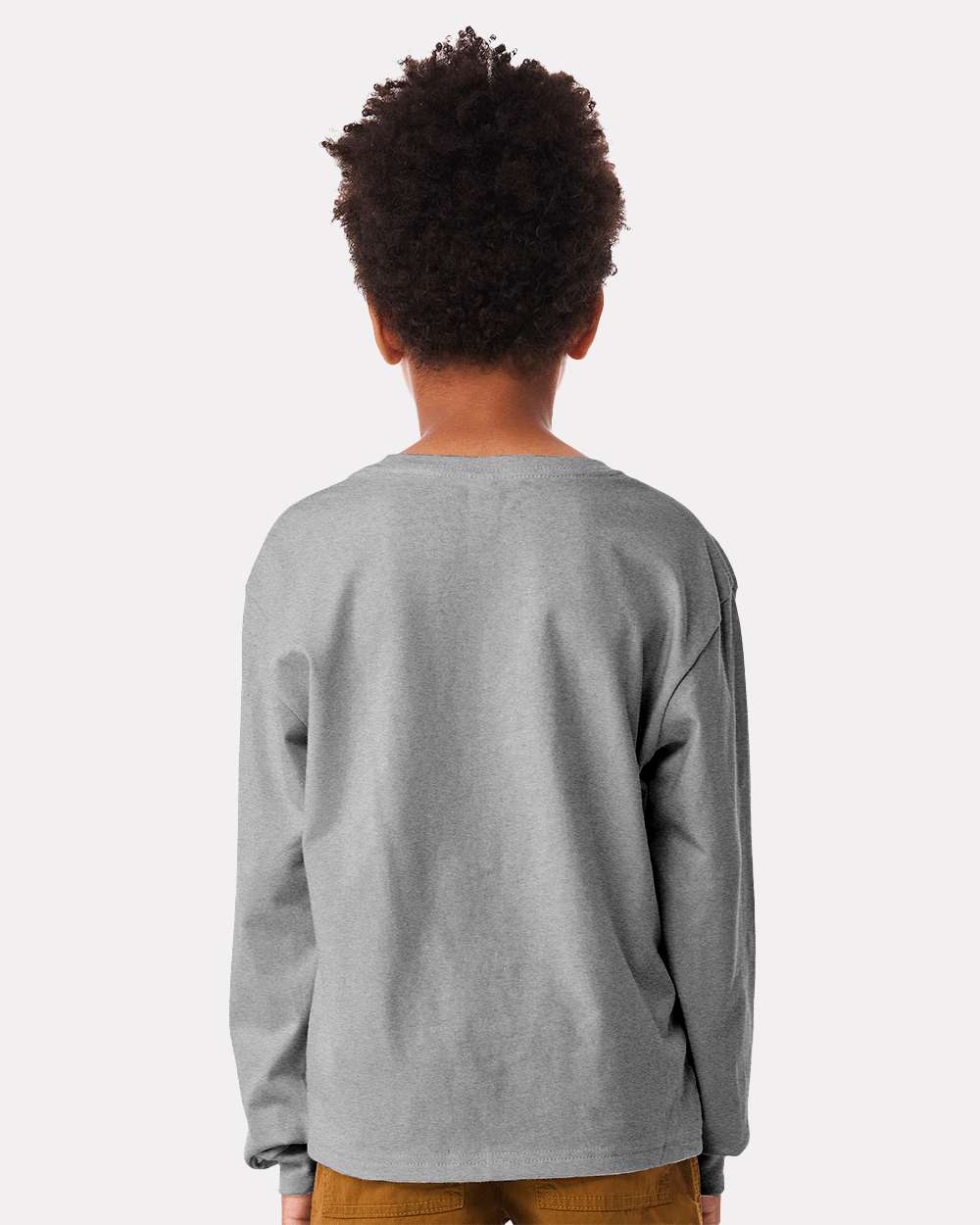 Youth 6oz. Heavyweight Long Sleeve Tee Athletic Heather - model back