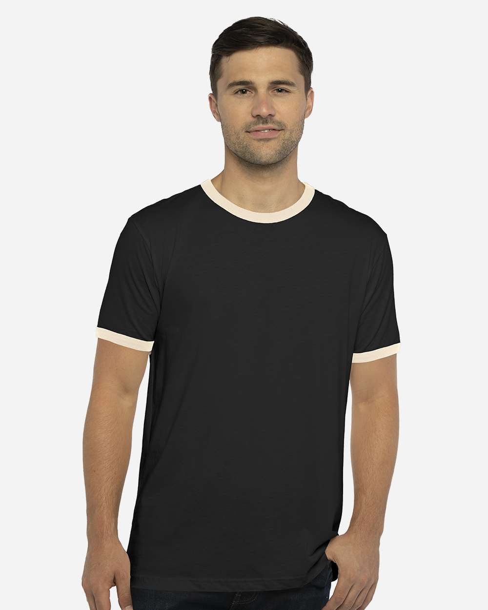 Unisex Cotton Ringer T-Shirt Black/ Natural - model front