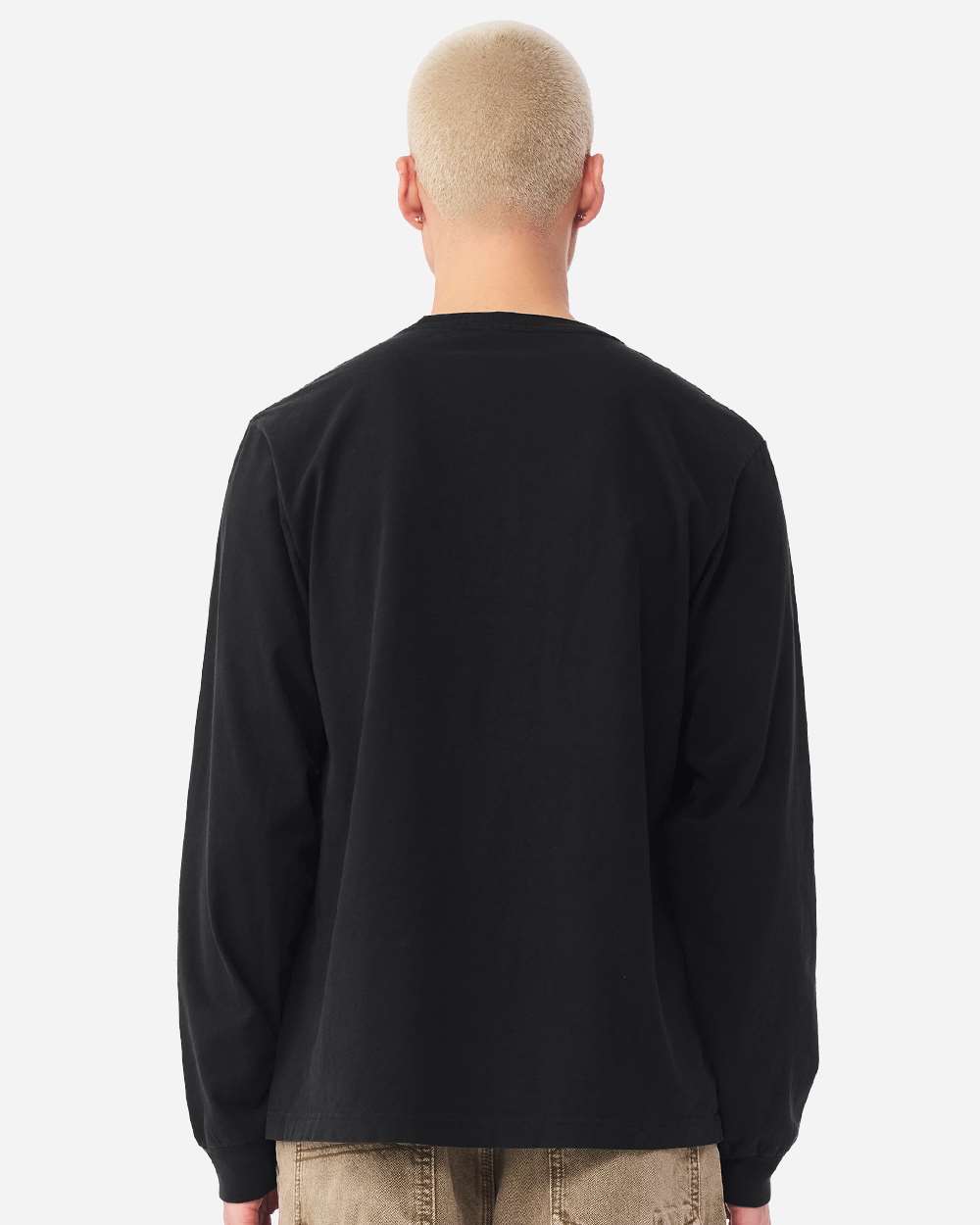 Unisex Heavyweight Garment-Dyed Long Sleeve Tee Black - model back