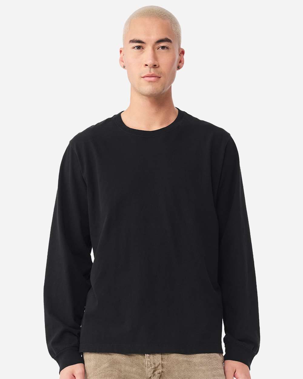 Unisex Heavyweight Garment-Dyed Long Sleeve Tee Black - model front