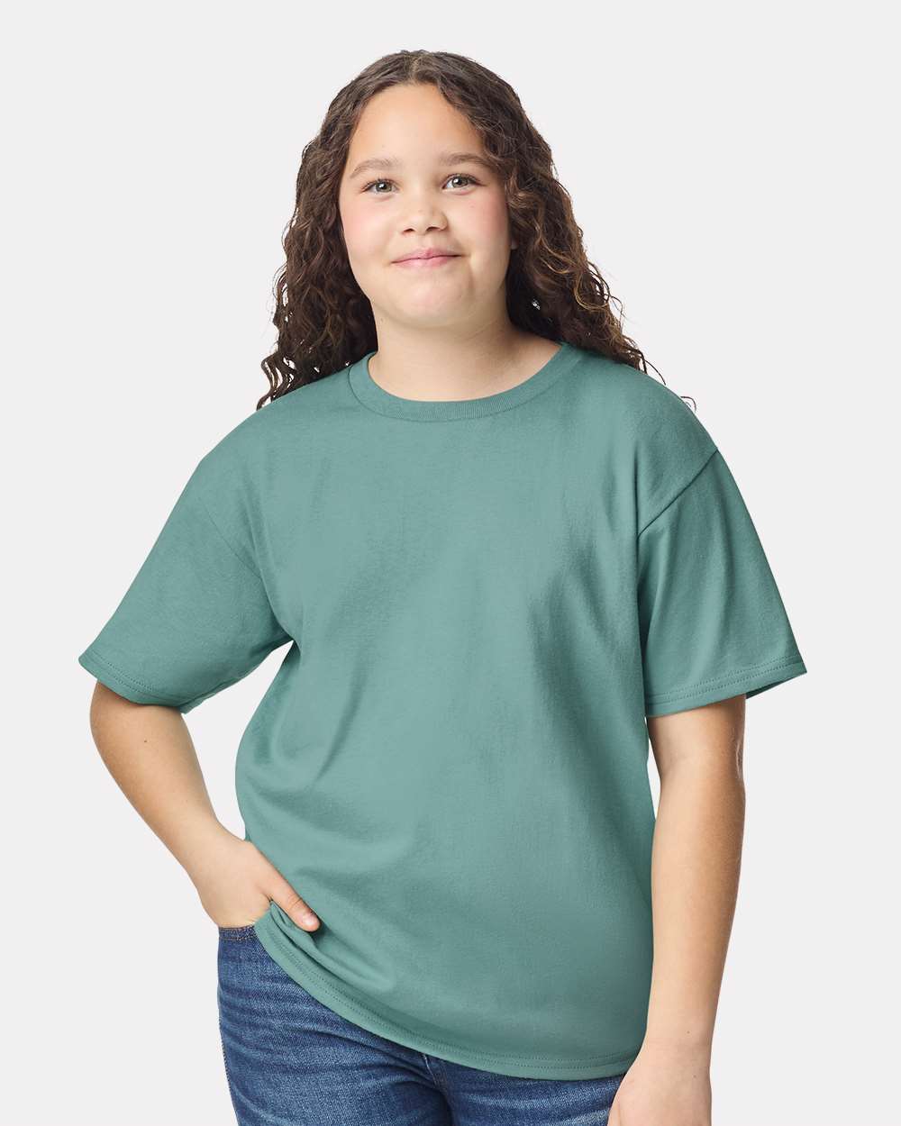 Youth Heavy Cotton T-Shirt Aquatic - model front