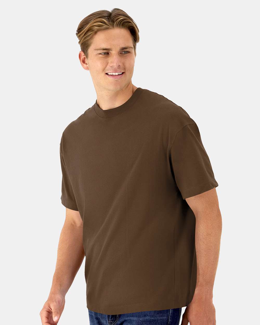 Unisex Beefy-T Retro Street T-Shirt Army Brown - model side