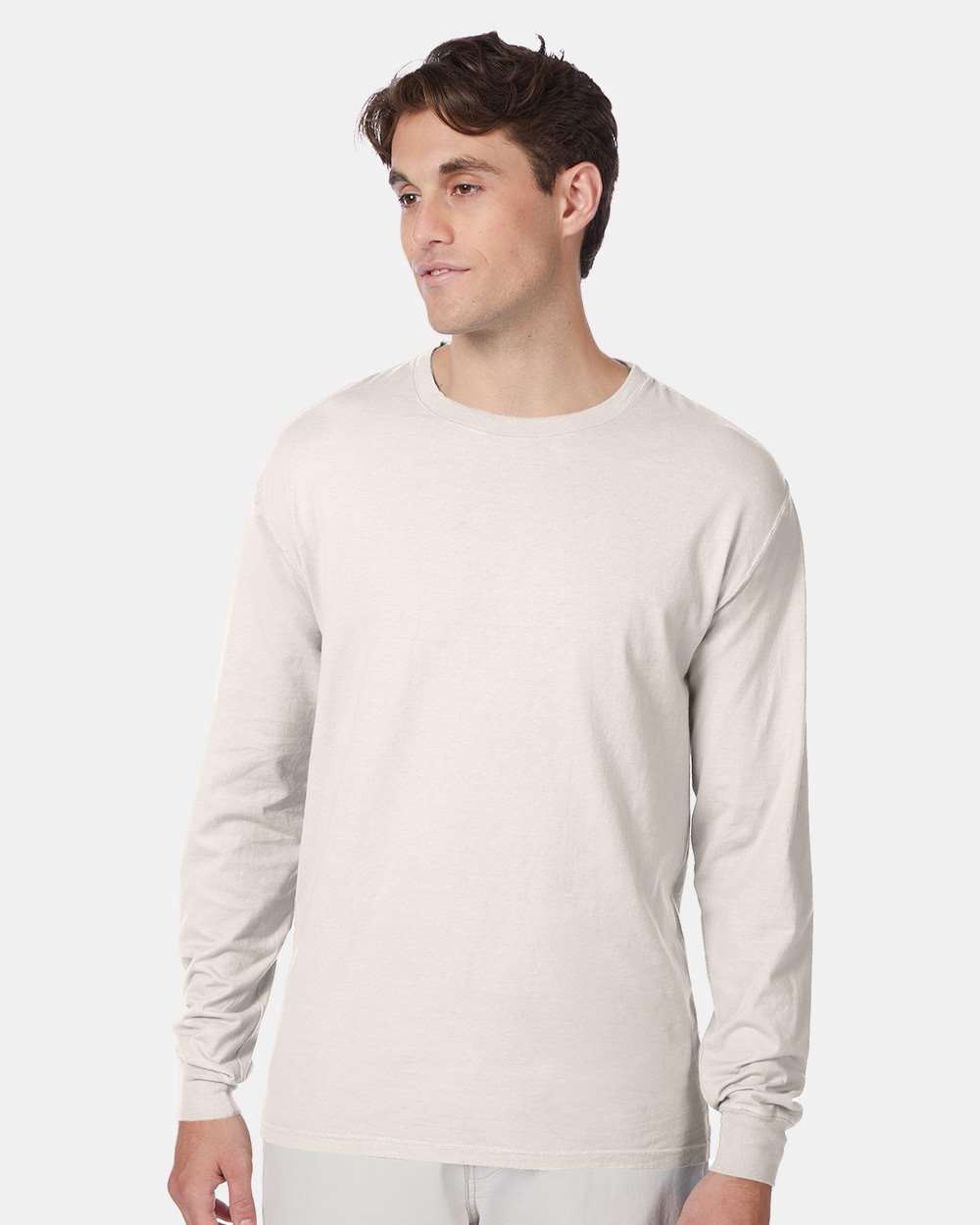 Unisex Beefy-T Long Sleeve T-Shirt Natural - model front