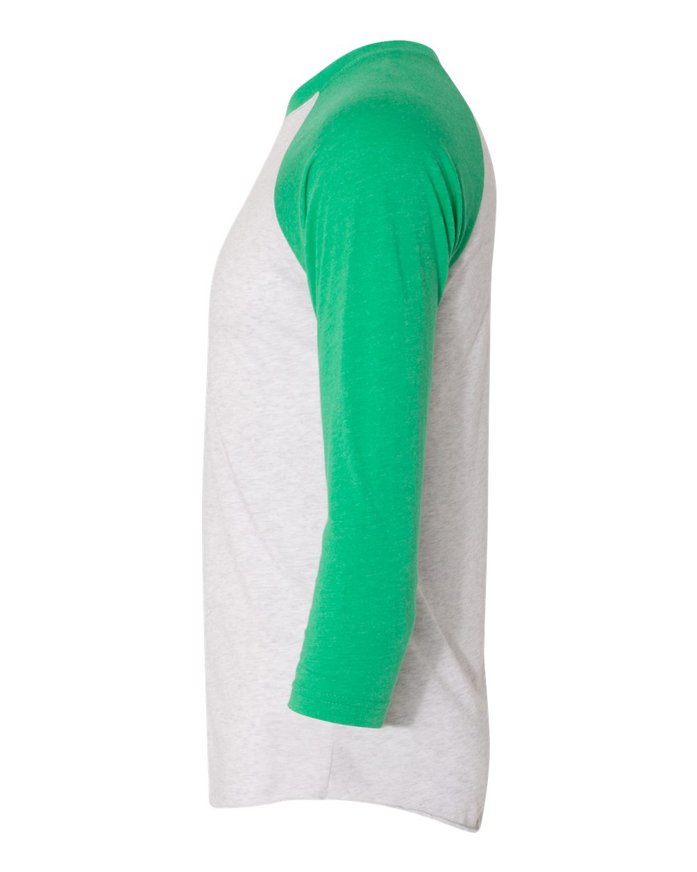 Unisex Triblend Three-Quarter Raglan T-Shirt Envy Sleeves/ Heather White Body - direct side