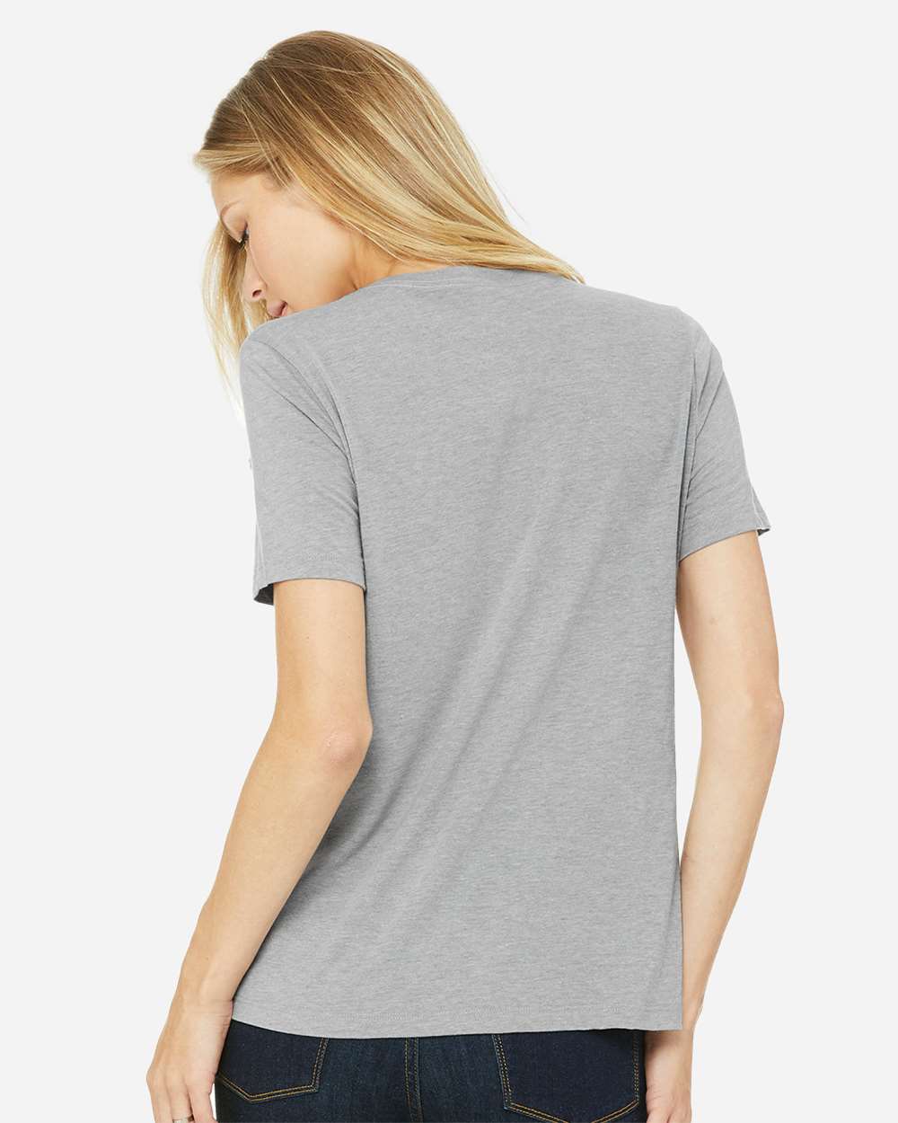 Women's Relaxed Fit Triblend Tee Athletic Grey Triblend - model back