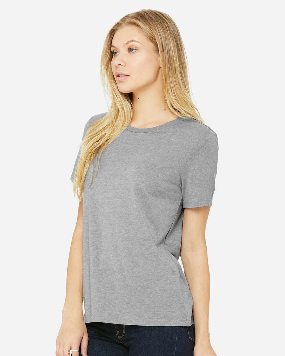 Women's Relaxed Fit Triblend Tee Athletic Grey Triblend - model side