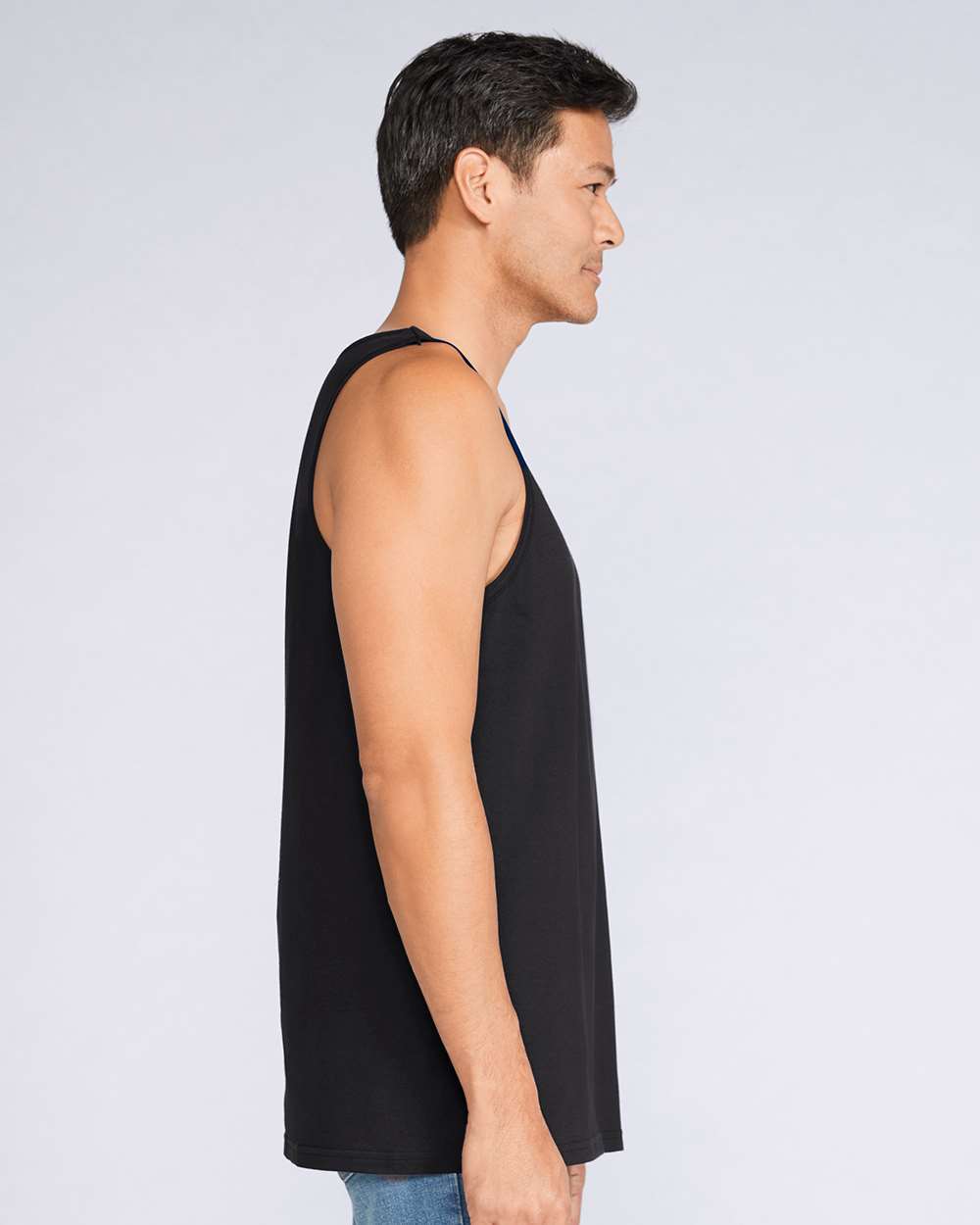 Unisex Softstyle Tank Top Black - model side