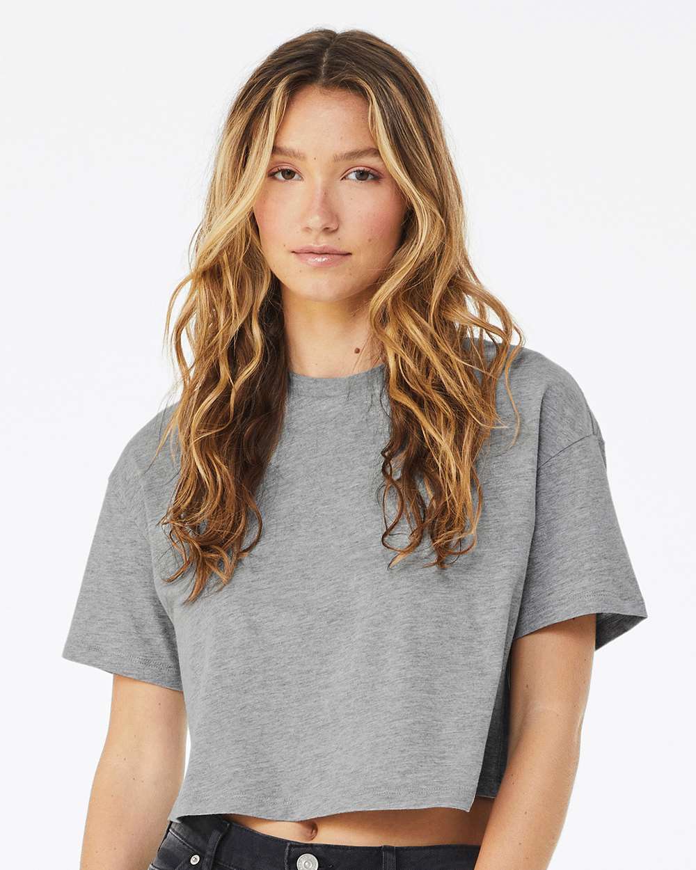 Women's Jersey Crop Tee Athletic Heather - model front