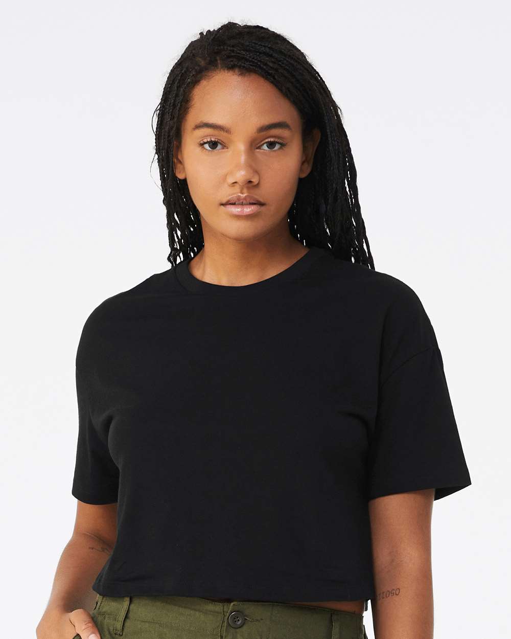 Women's Jersey Crop Tee Black - model front