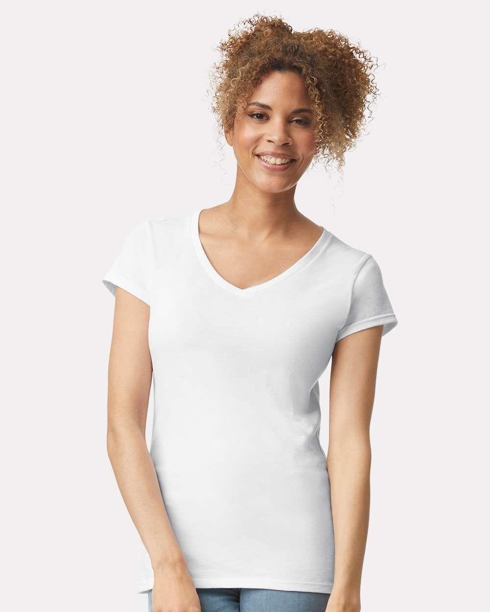 Women's Softstyle V-Neck T-Shirt White - model front