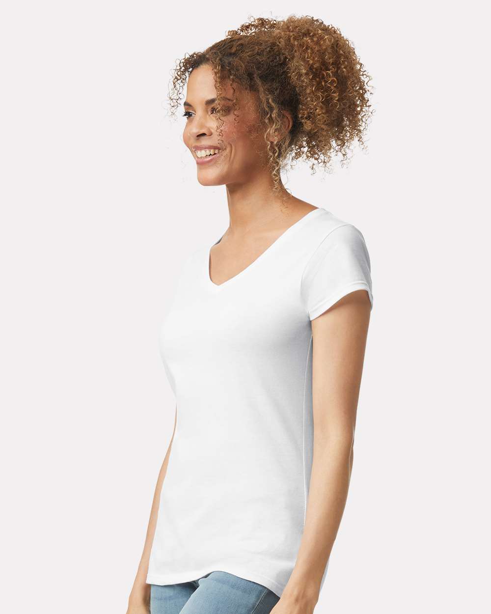 Women's Softstyle V-Neck T-Shirt White - model side
