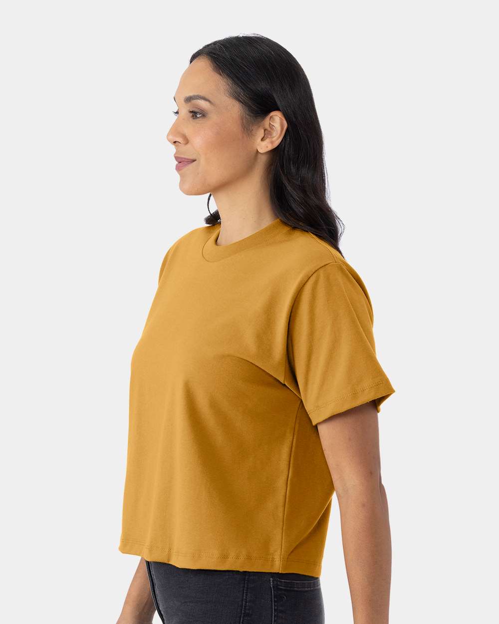 Women's Heavyweight Boxy T-Shirt Antique Gold - model side