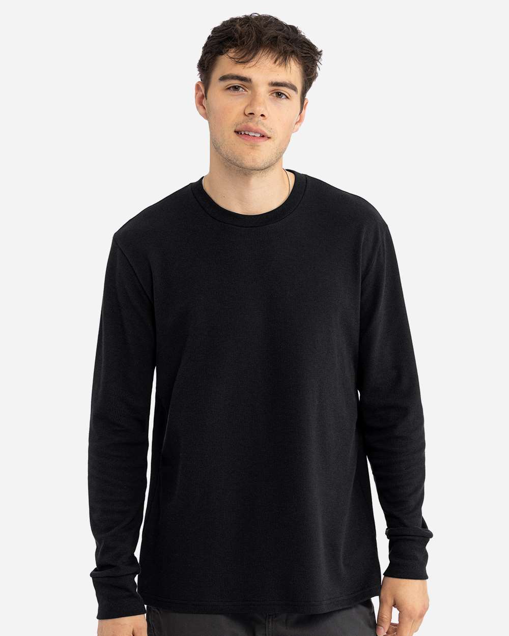 Unisex Ideal Thermal Long Sleeve T-Shirt Black - model front