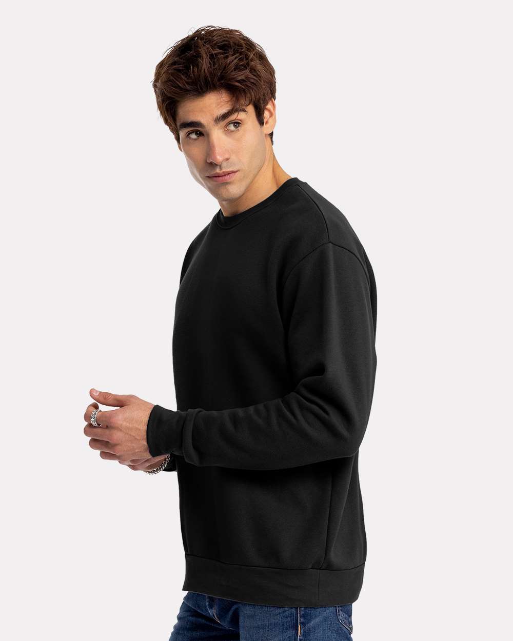 Unisex Santa Barbara Crewneck Sweatshirt Black - model side