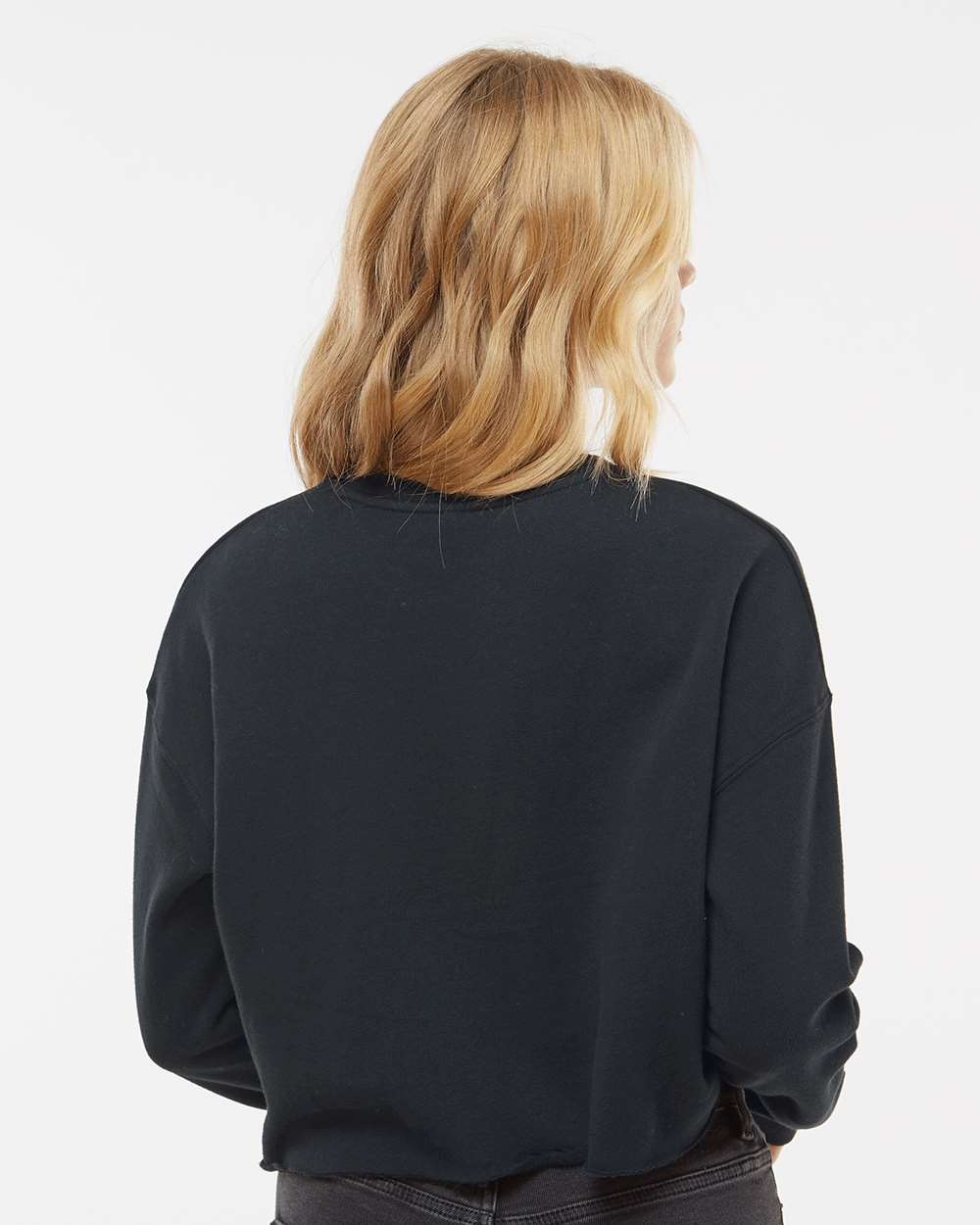 Women's Lightweight Crop Crewneck Sweatshirt Black - model back