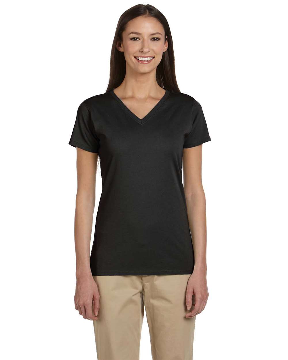 Women's Classic V-Neck T-Shirt Black - model front