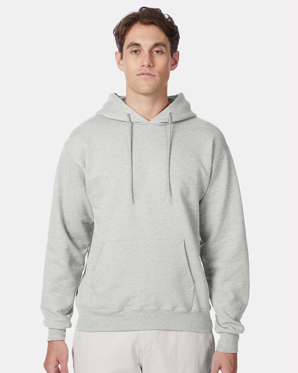 Unisex Ultimate Cotton Hooded Sweatshirt Ash - model front