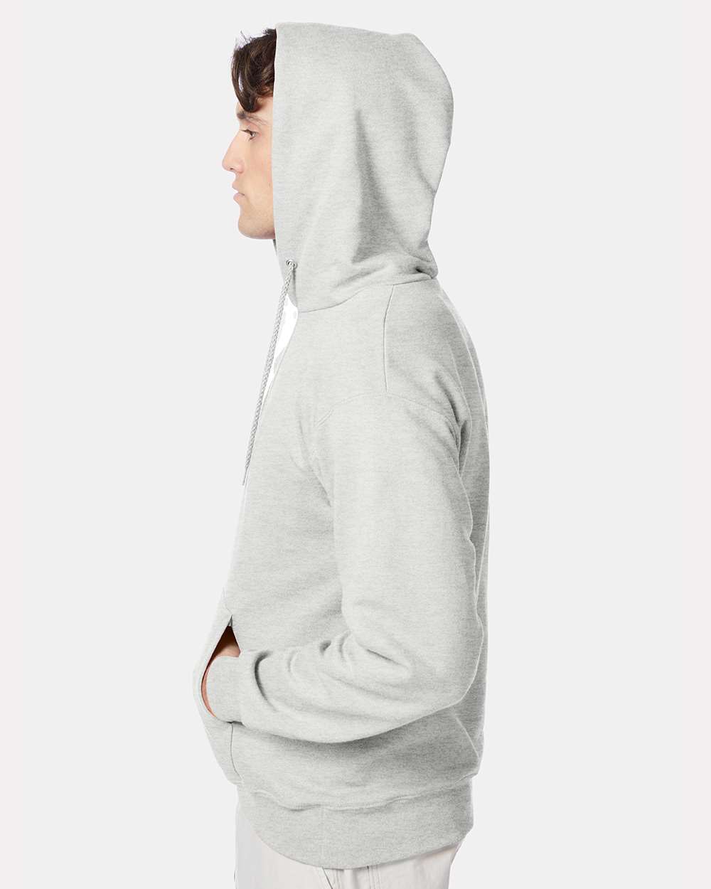 Unisex Ultimate Cotton Hooded Sweatshirt Ash - model side