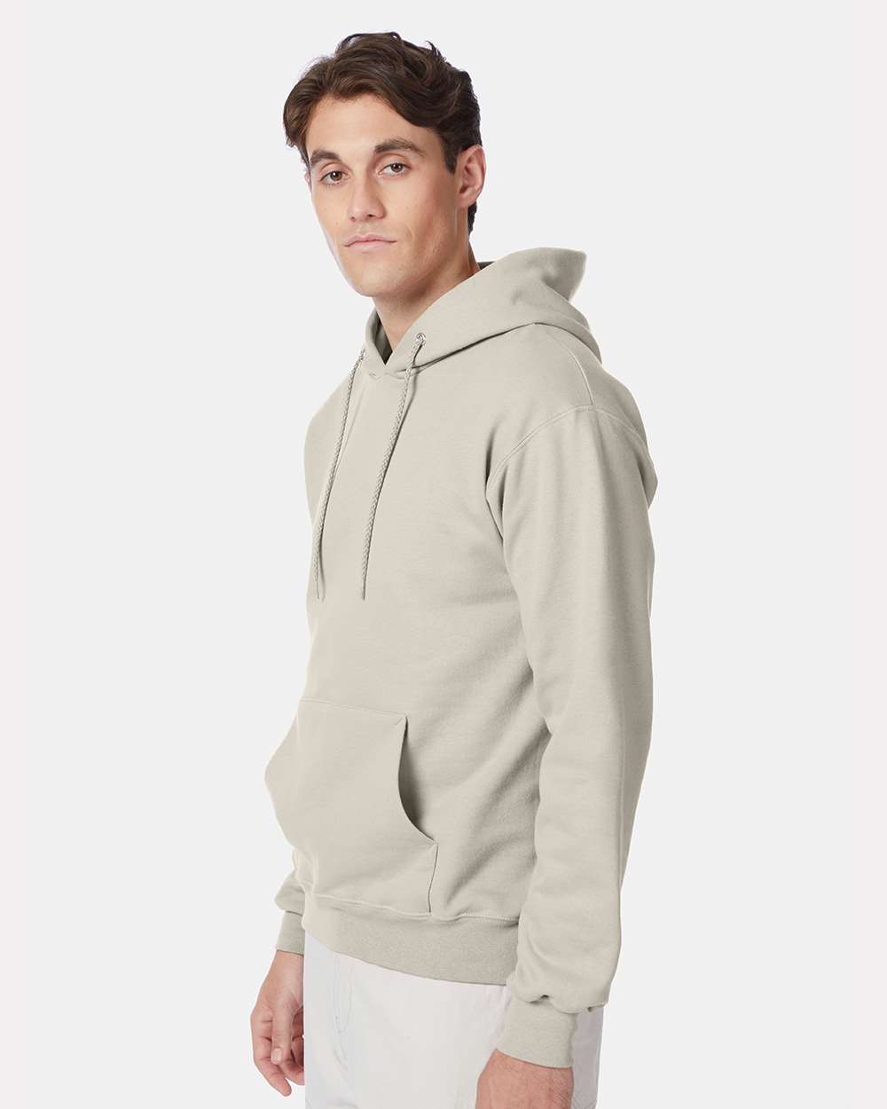 Unisex Ultimate Cotton Hooded Sweatshirt Natural - model side