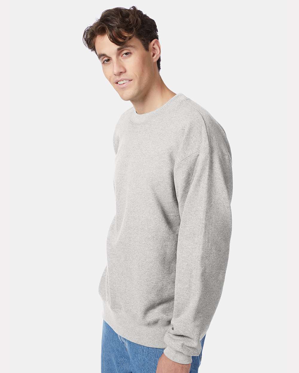 Unisex Ultimate Cotton Crewneck Sweatshirt Ash - model side