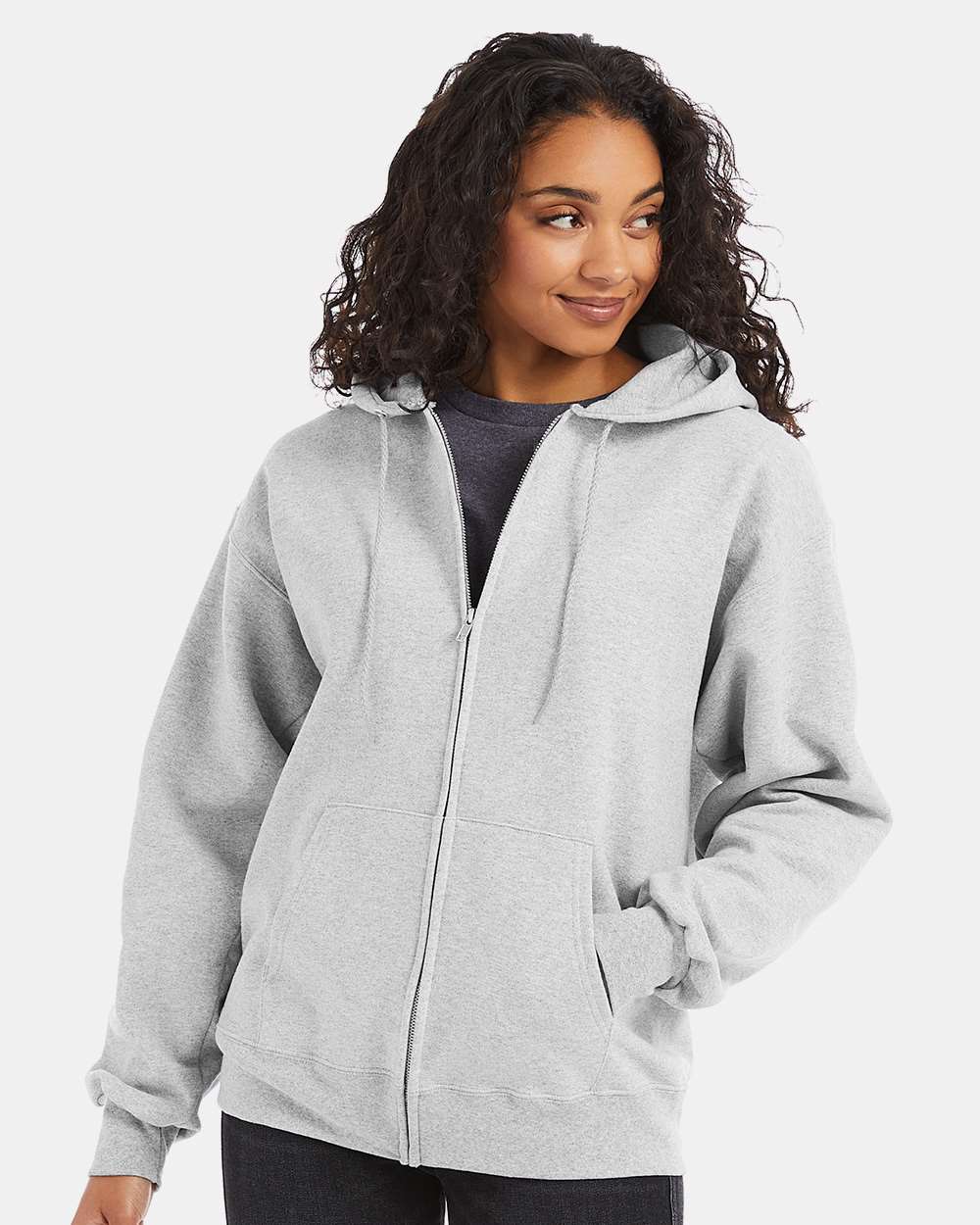 Unisex Ultimate Cotton Full-Zip Hooded Sweatshirt Ash - model front