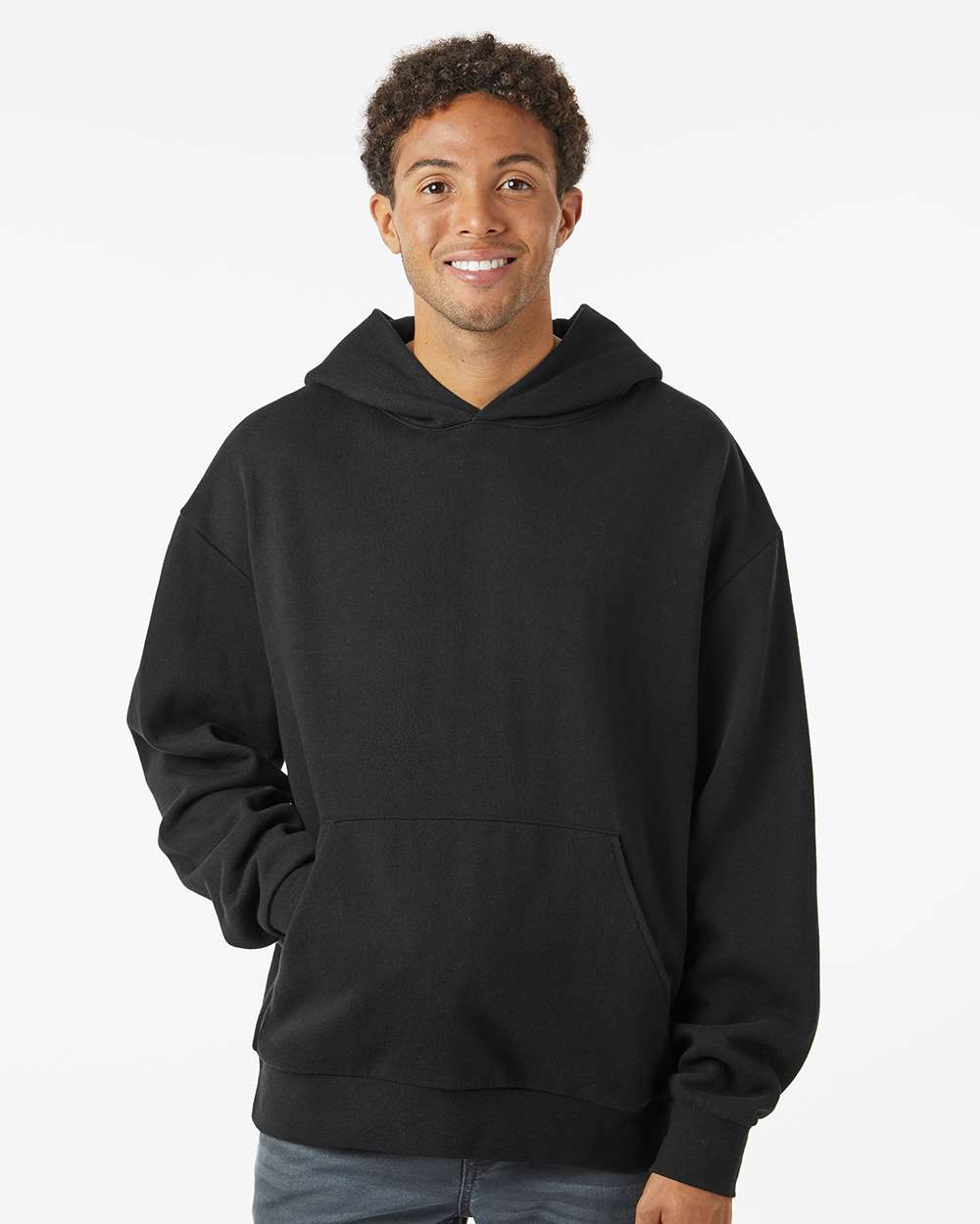 Unisex Avenue Midweight Hooded Sweatshirt Black - model front