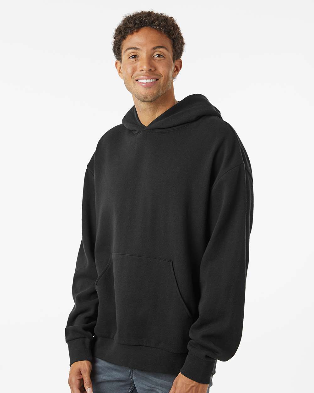 Unisex Avenue Midweight Hooded Sweatshirt Black - model side