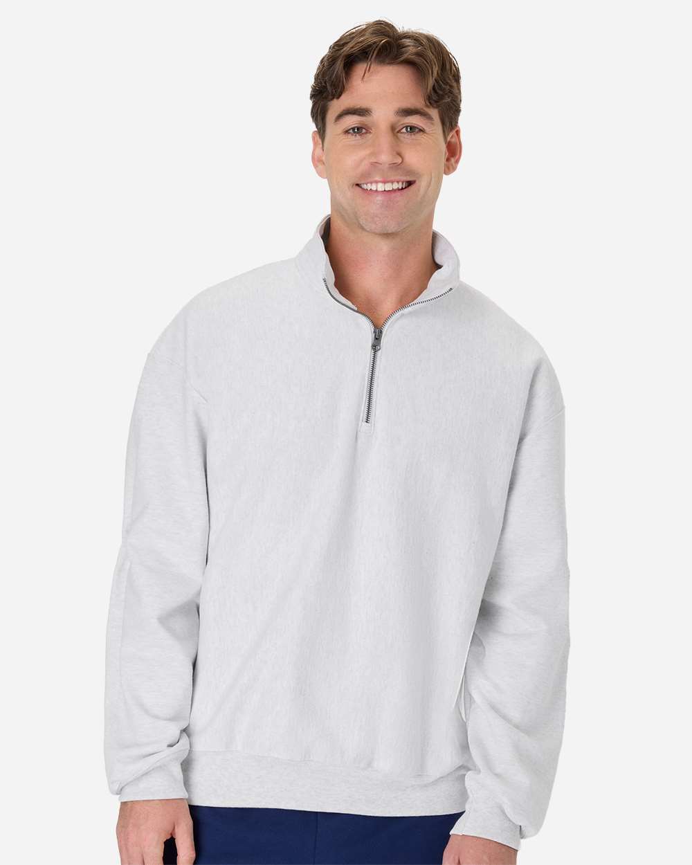 Men's Beefy Sweats Premium Heavyweight Quarter-Zip Sweatshirt Ash - model front