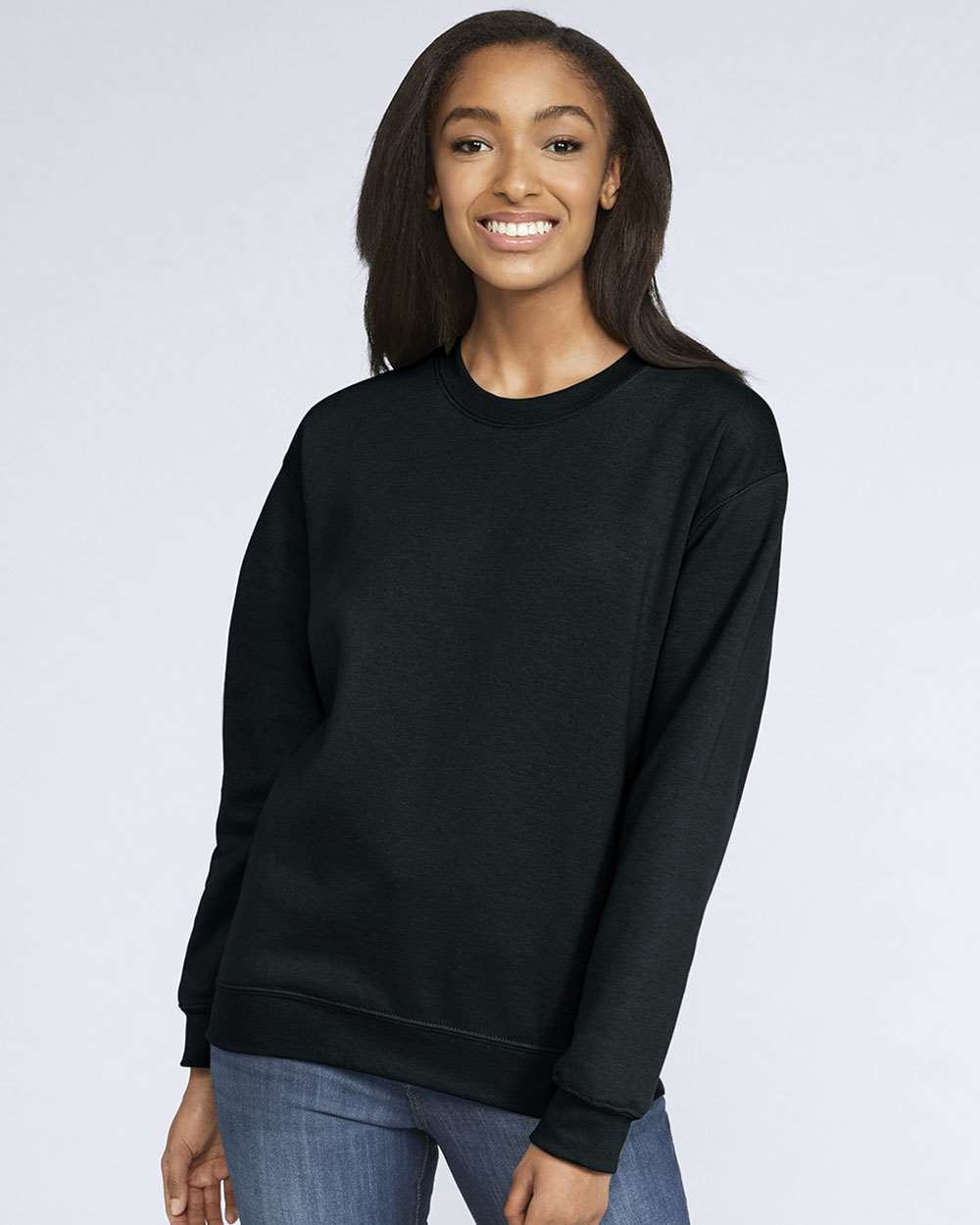 Unisex Softstyle Midweight Crewneck Sweatshirt Black - model front