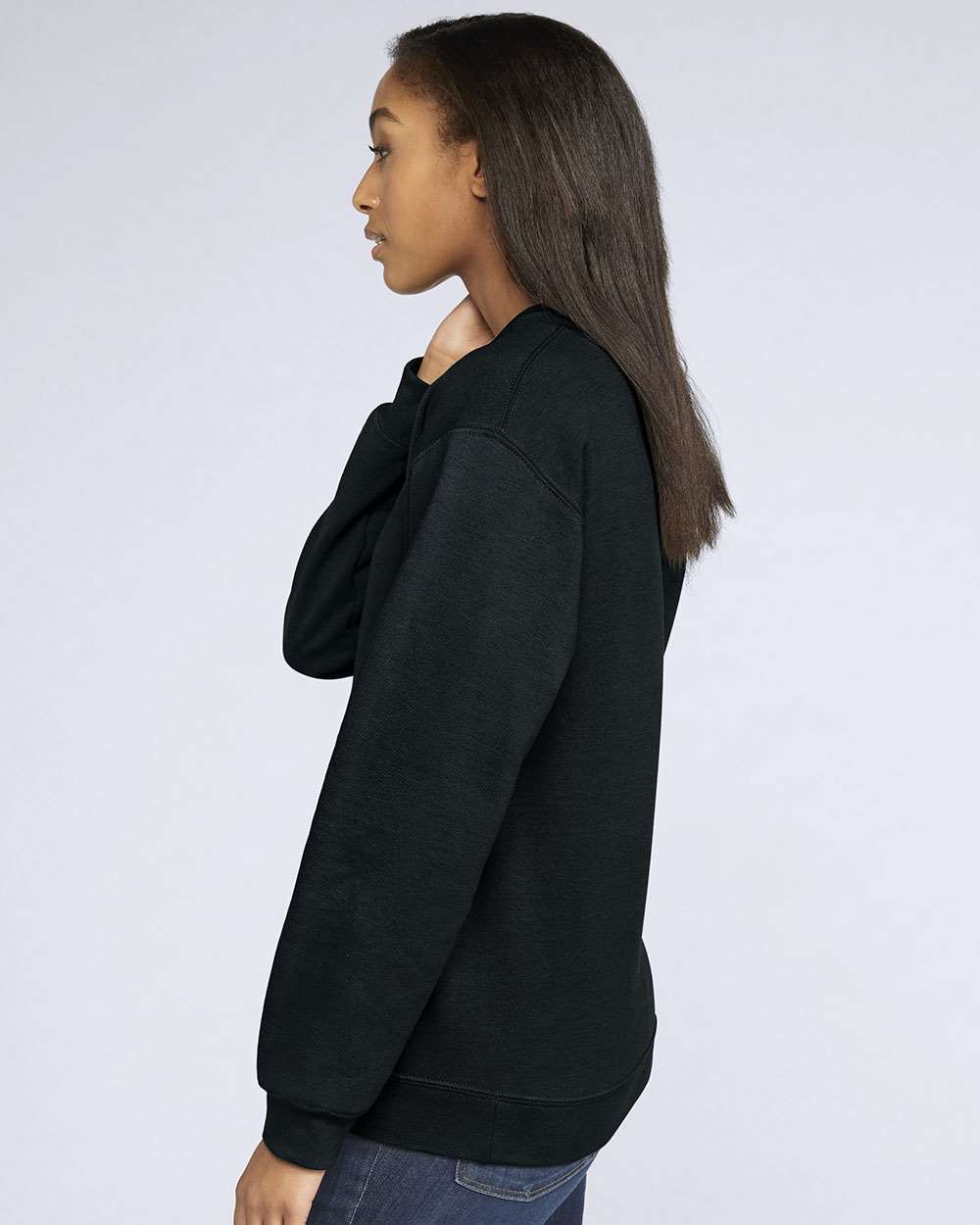 Unisex Softstyle Midweight Crewneck Sweatshirt Black - model side